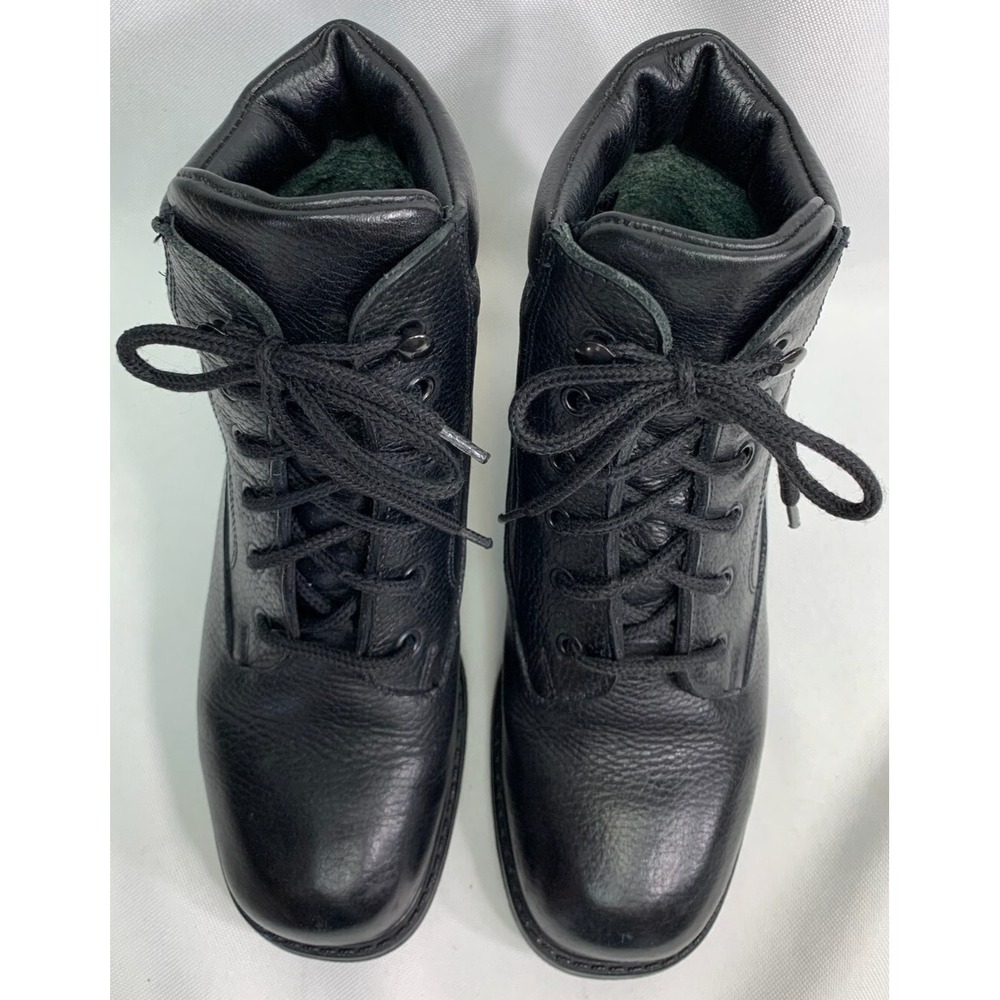 L.L Bean Women's Black Leather Lug Sole Lace Up Combat Ankle Boots Size 8 - Picture 3 of 6